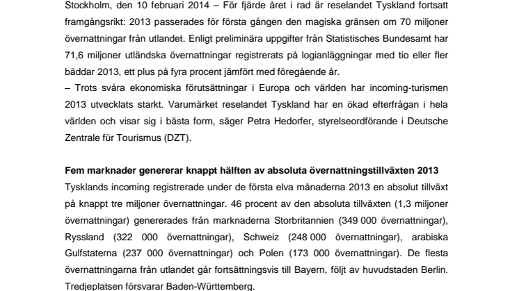 Fjärde rekordåret i rad för reselandet Tyskland - över 70 miljoner övernattningar från utlandet