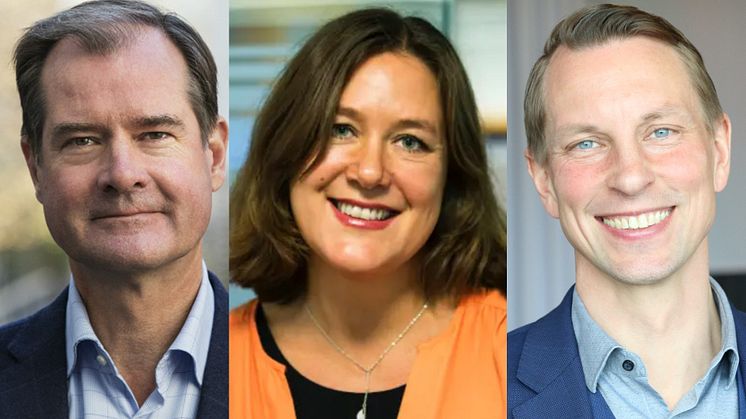 Mårten Lilja, vice vd Riksbyggen och Sofia Berg Horner, chefsjurist på Riksbyggen och Christian Bengtzelius, föreningschef Riksbyggen.