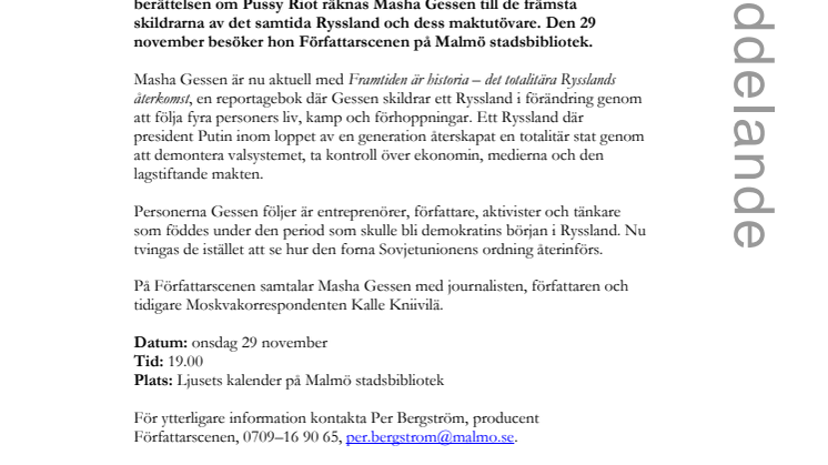 Masha Gessen om det totalitära Rysslands återkomst på Författarscenen