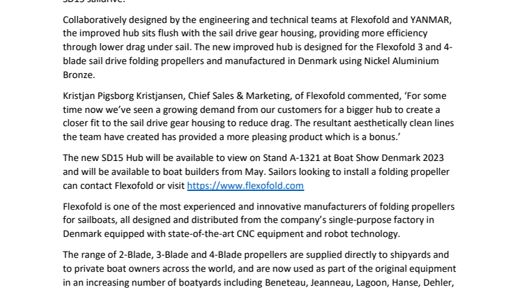 Flexofold SD15 Propeller Hub at Boat Show Denmark - March 2023.pdf
