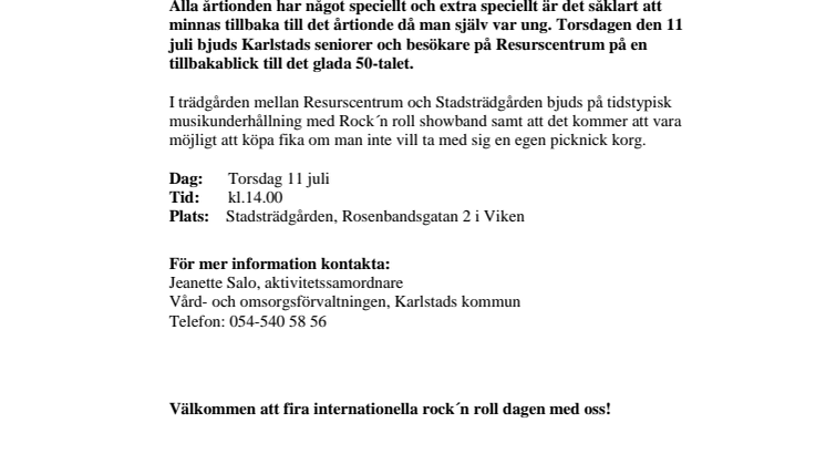 Pressinbjudan: Rock´n roll för seniorer i Stadsträdgården