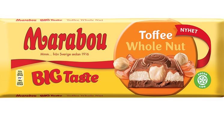 Hasselnötter och Toffeekräm fyller Marabous nya stora chokladkaka