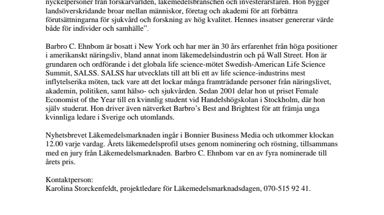 Barbro C. Ehnbom är Årets läkemedelsprofil