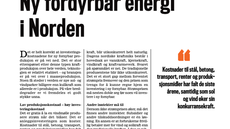 Presseklipp Kapital 2017 #09: Ny fordyrbar energi i Norden