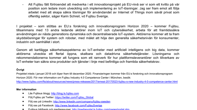 Fujitsu får ledarroll i europeiskt innovationsprojekt