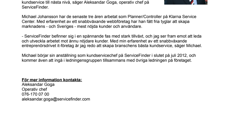 ServiceFinder rekryterar ny kundservicechef