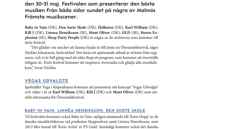 Tio första artisterna klara för Öresundsfestival 2014