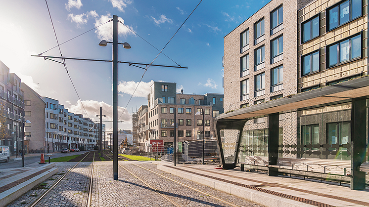 I mitten syns Xplorion, LKFs klimatsmarta innovationsprojekt i Brunnshög i Lund. Foto: Emma Karlsmark Elfstrand Liljewall