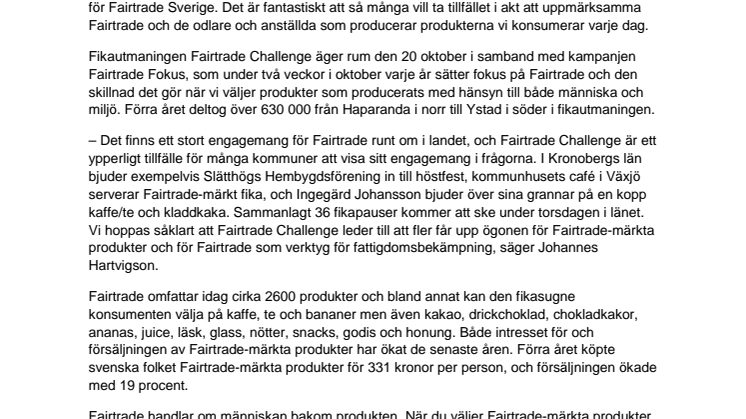 Över 3300 Kronobergsbor deltar i årets stora Fairtrade-fika