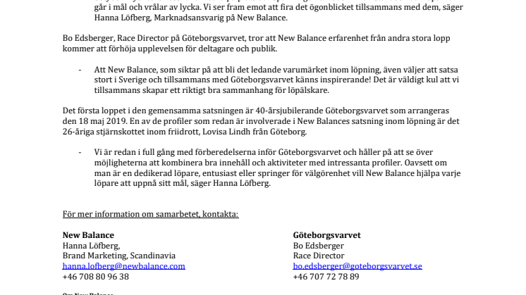 NEW BALANCE SATSAR I SKANDINAVIEN – BLIR HUVUDPARTNER TILL GÖTEBORGSVARVET