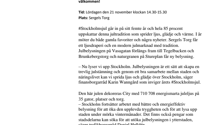 Inbjudan till invigningen av #Stockholmsjul 2015