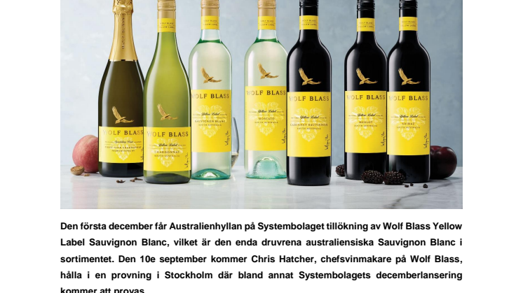 Prova Systembolagets kommande lansering av Wolf Blass Yellow Label Sauvignon Blanc 2018