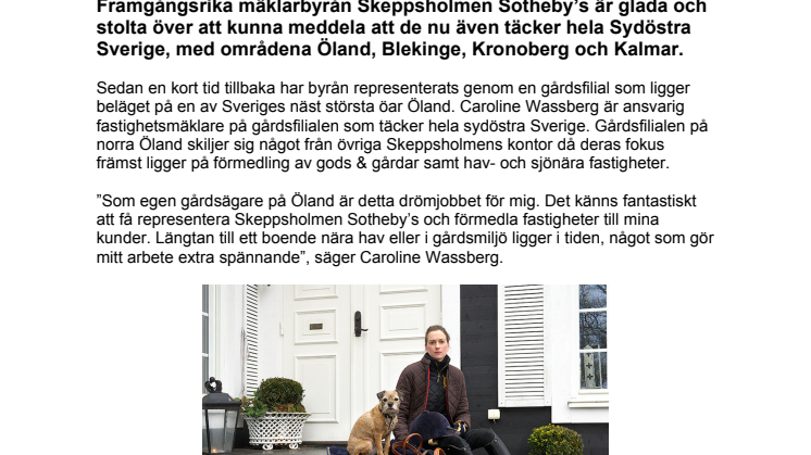 Skeppsholmen Sotheby’s utökar sin verksamhet nu även till Öland, Blekinge, Kronoberg och Kalmar