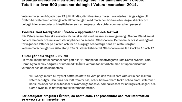 Veteranmarschen avslutas med jättefest i Örebro