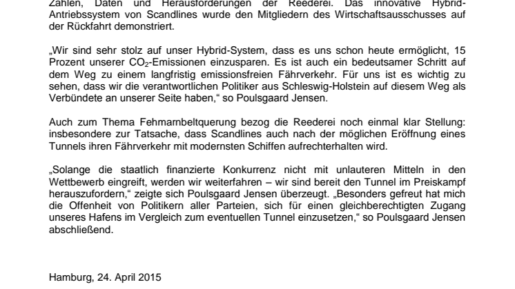 Wirtschaftsausschuss des Landtages Schleswig-Holstein zu Besuch bei Scandlines
