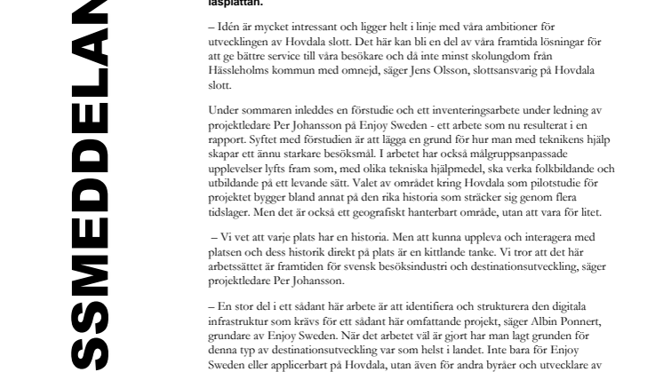 Hovdalaområdet pilotprojekt för digitala upplevelser