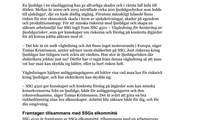 SSG lanserar unik vägledning för ljusbågsrisker
