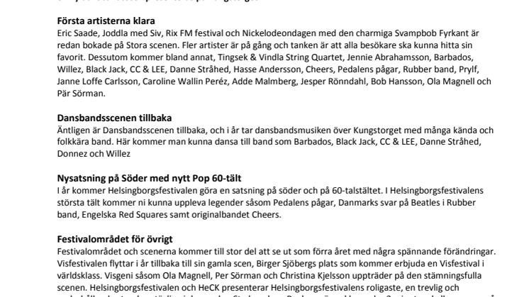 Många nyheter på årets Helsingborgsfestival