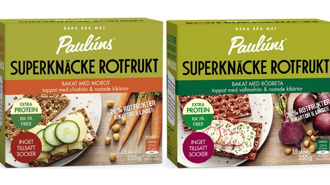 Ny ​i Paulúns  sortiment är  Paulúns Superknäcke Rotfrukt som är fyllt med nyttigheter som rotfrukter, linser och kikärtor.