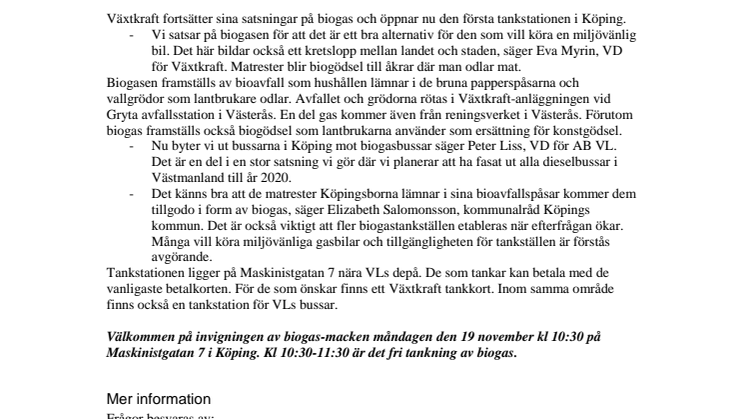 Den första tankstationen för biogas i Köping öppnar