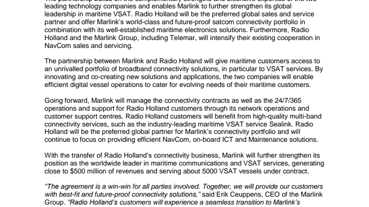 Marlink and Radio Holland strengthen their long-term partnership