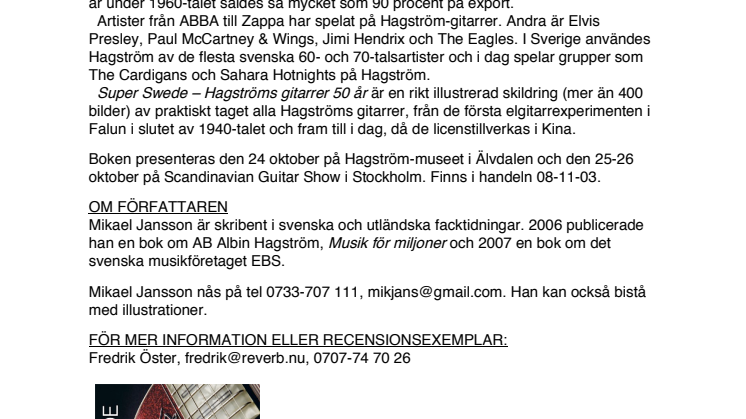Ny bok om AB Albin hagström: Superswede - Hagströms gitarrer 50 år