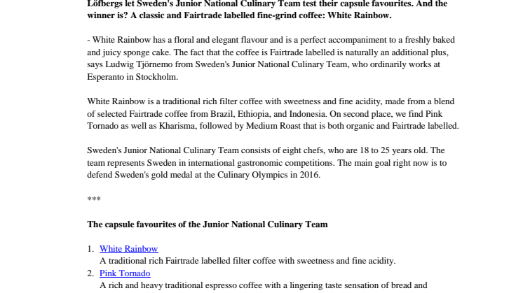 Fairtrade labelled capsule - a favourite among young master chefs