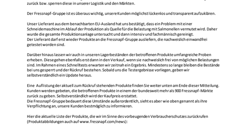 Update zu aktuellen Produktrückrufen vom 29.07.2019  
