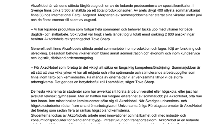 Sommarjobb i Angred hos AkzoNobel - en av Sveriges största sommararbetsgivare