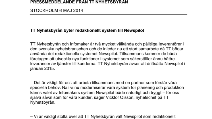  TT Nyhetsbyrån byter redaktionellt system till Newspilot