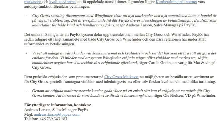 PayEx betallösning bakom City Gross satsning på vin