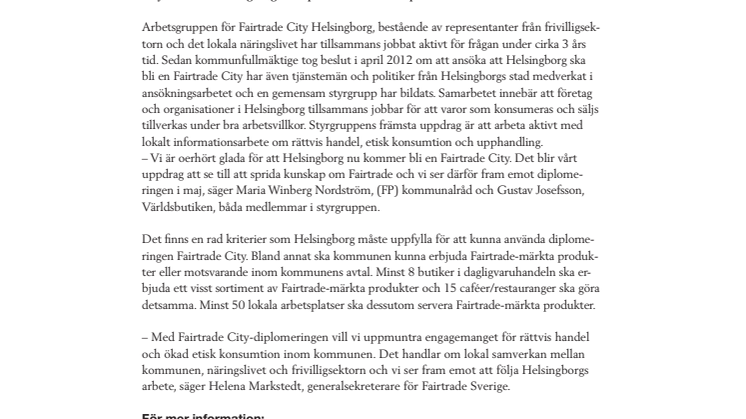 Helsingborg blir en Fairtrade City