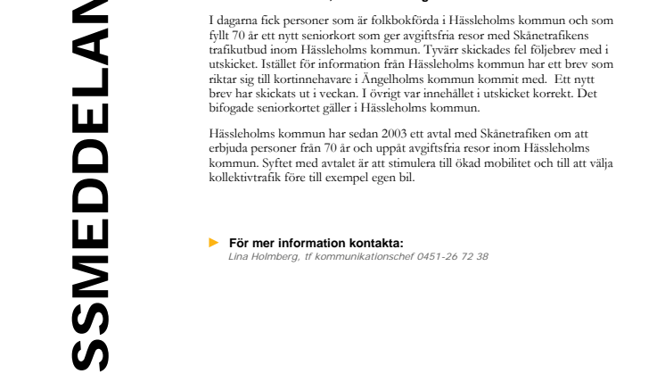 Felaktigt följebrev med seniorkort