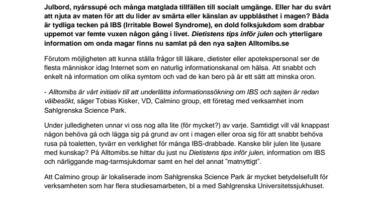 Helgtips för onda magar på Alltomibs.se