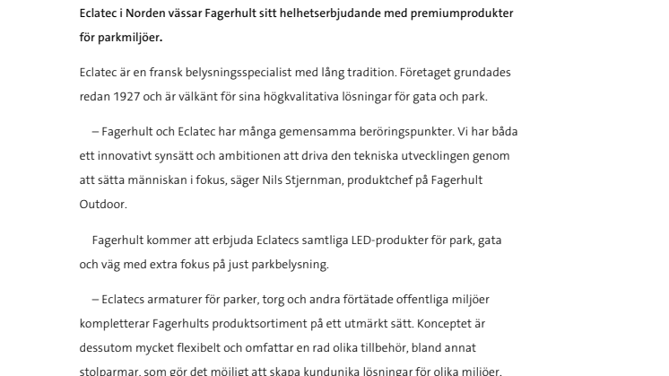 Fagerhult in new cooperation with Eclatec 