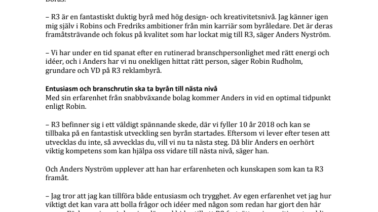Branschprofil ny ordförande i R3 reklambyrås styrelse