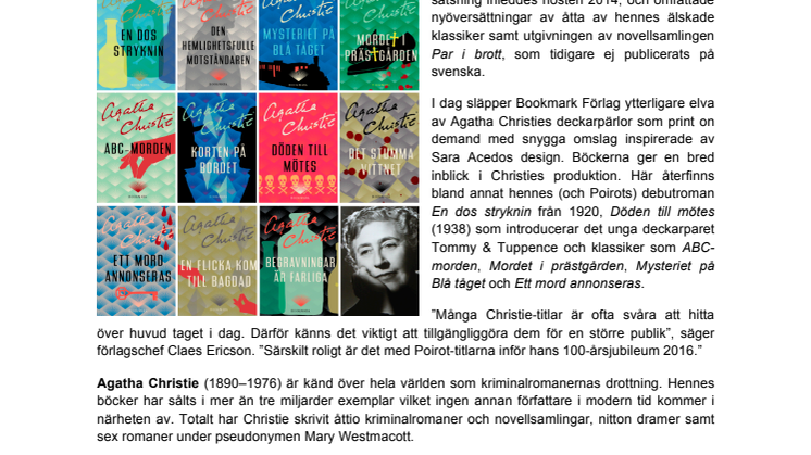 PRESSMEDDELANDE: Elva återpublicerade titlar när Agatha Christie-året når sitt slut