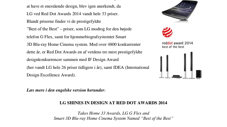 LG ELECTRONICS VINDER STORT VED ÅRETS RED DOT AWARDS 