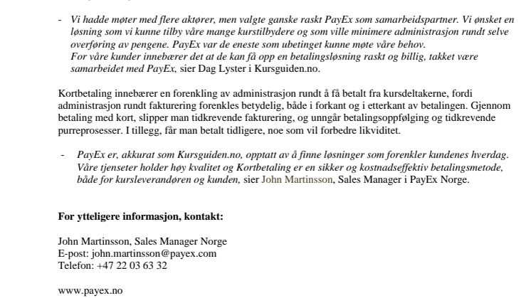 PayEx forenkler betalingen for Kursguidens kursleverandører