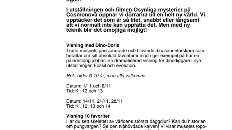 Det händer på Naturhistoriska riksmuseet i november