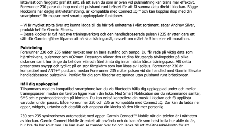 Träna smartare med Forerunner® 230 och 235 från Garmin® Klockor med GPS och Garmin Elevate pulsmätning på handleden