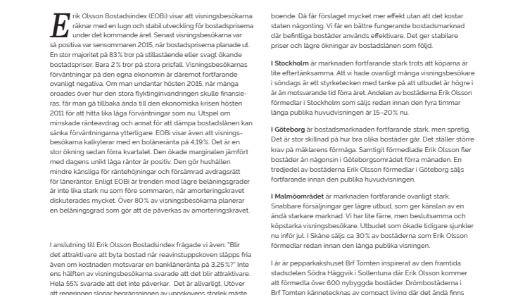 Erik Olsson Fastighetsförmedling kommenterar bostadsmarknaden 14 december 2016
