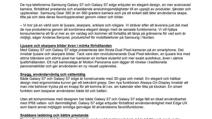Samsung lanserar Galaxy S7, Galaxy S7 edge och Gear 360 - förenklar den uppkopplade vardagen