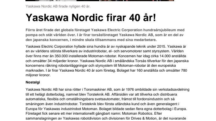 Yaskawa Nordic firar 40 år!