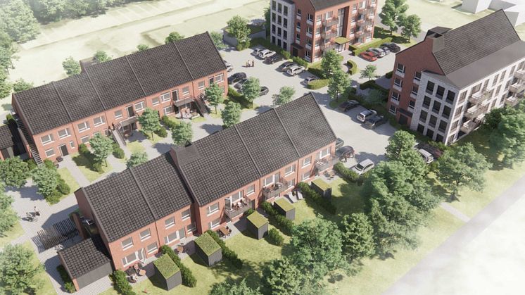 Hus 1 och 2 byggs med fyra våningar och vind med förråd Hus 3 och 4 kommer byggas i två våningar.