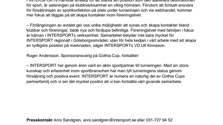 INTERSPORT förlänger avtalet med Gothia Cup 