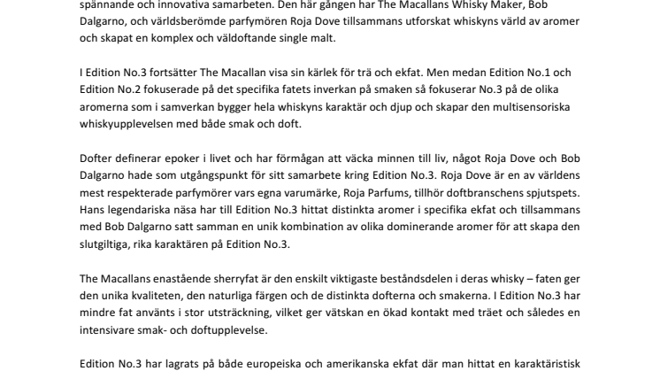 The Macallan lanserar Edition No.3  i samarbete med Roja Dove 