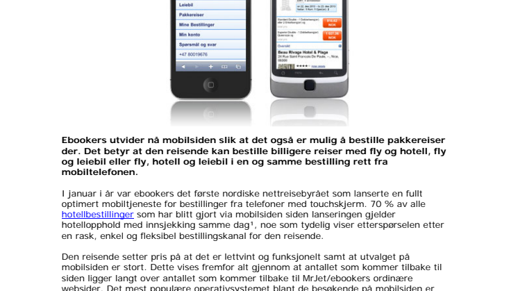Ebookers lanserer pakkereiser på mobilsiden