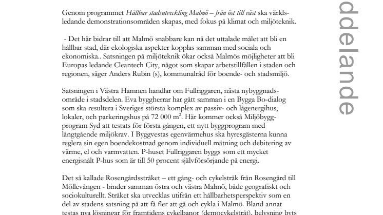 Miljonregn över Malmös hållbarhetssatsningar