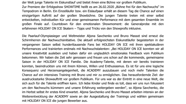 HOLIDAY ON ICE ACADEMY startet Talentaufruf für Dresden – Aljona Savchenko und Bruno Massot unterstützen die Nachwuchsinitiative